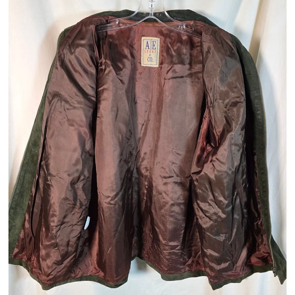 AE Sport Co Vintage 80's Men's Suede Zip Up Jacket Olive Green Casual Outerwear - Picture 13 of 16